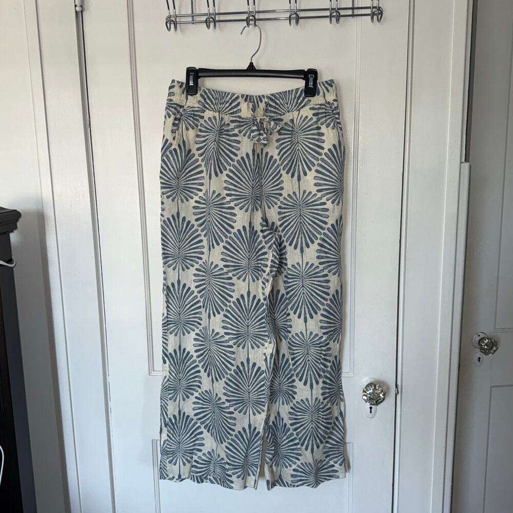 New Joie Tropical Leaf Print Linen Pants size L